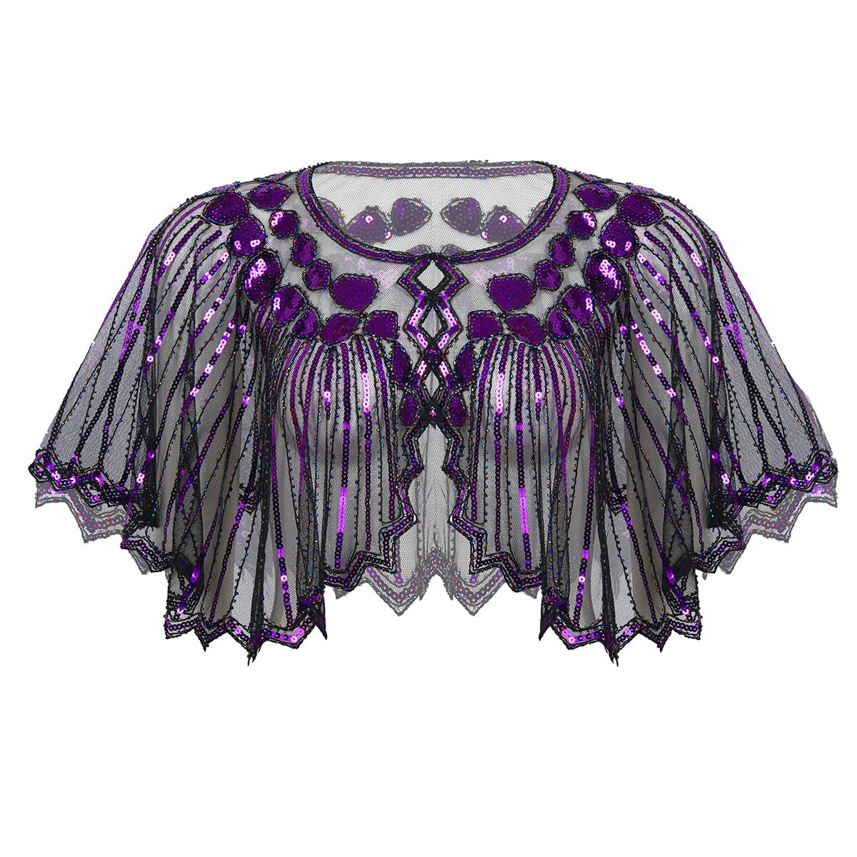 Femmes fête de mariage haussement d'épaules rétro Vintage 1920s châle enveloppes brillant Sequin perlé soirée Cape mariée châle boléro clapet couvrir: Black Purple