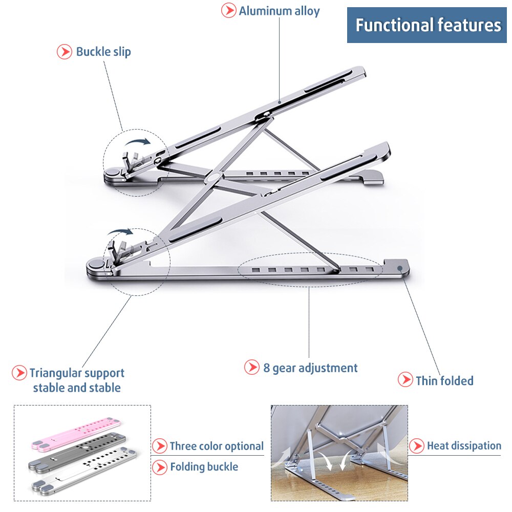 Soporte portátil ajustable de aluminio para ordenador portátil, soporte de escritorio para ordenador portátil, soporte para MacBook de hasta 15,6 pulgadas