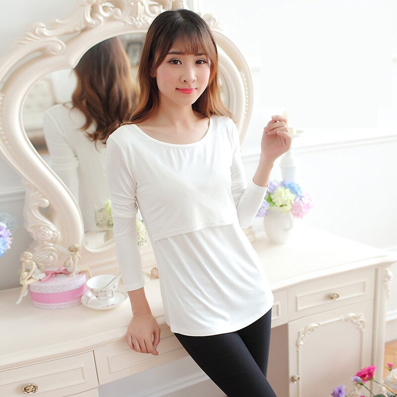 Borstvoeding Tops Uit Mode Herfst Lange Mouwen T-Shirts Voeden Kleren Herfst En Winter Dieptepunt Shirt Herfst Kleding: WHITE