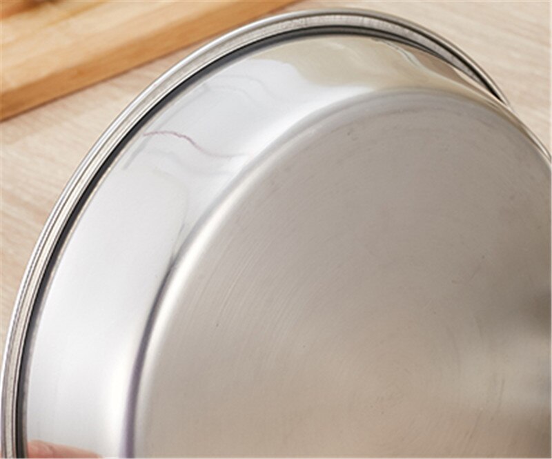 Rostfritt stål tjock platt stor rund tallrik laddar tallrikar/utsökt silver serveringsfat delikat tårta metall djup tallrik tallrik