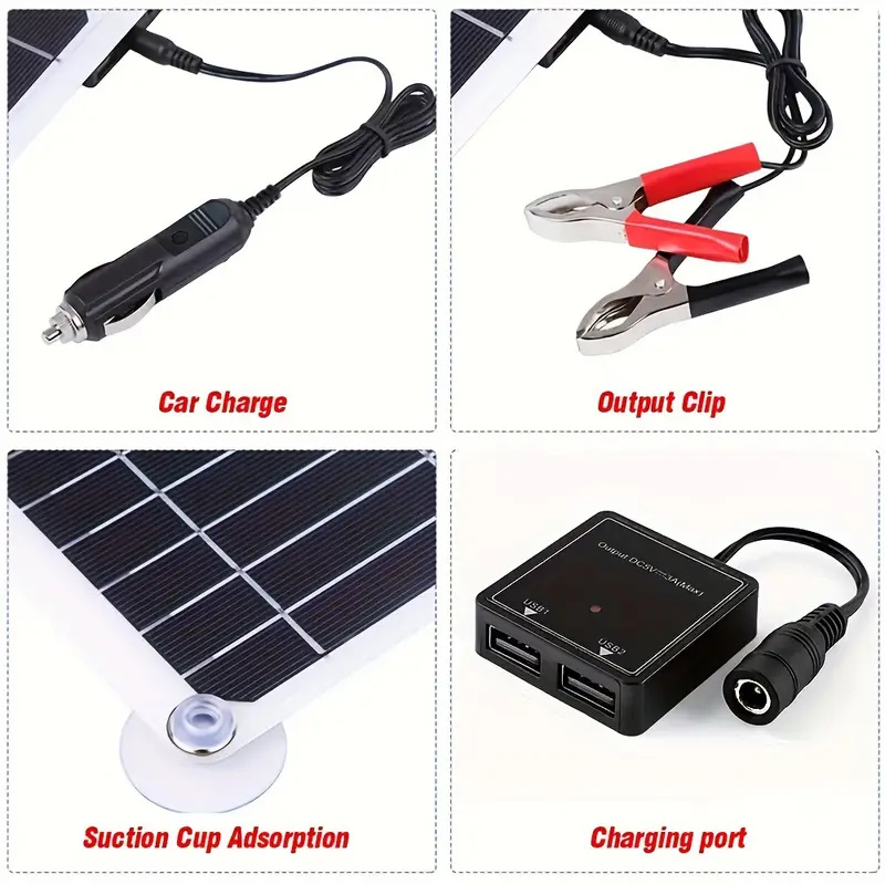 Solar panel portable power bank 12V DC/5V USB solar charger, used for car phone battery charger, powered by solar energy