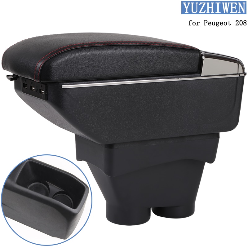 Accoudoir pour Peugeot 208, boîte universelle en cuir PU, boîte de rangement Central de voiture 208 cendrier support de verre accessoires de modification