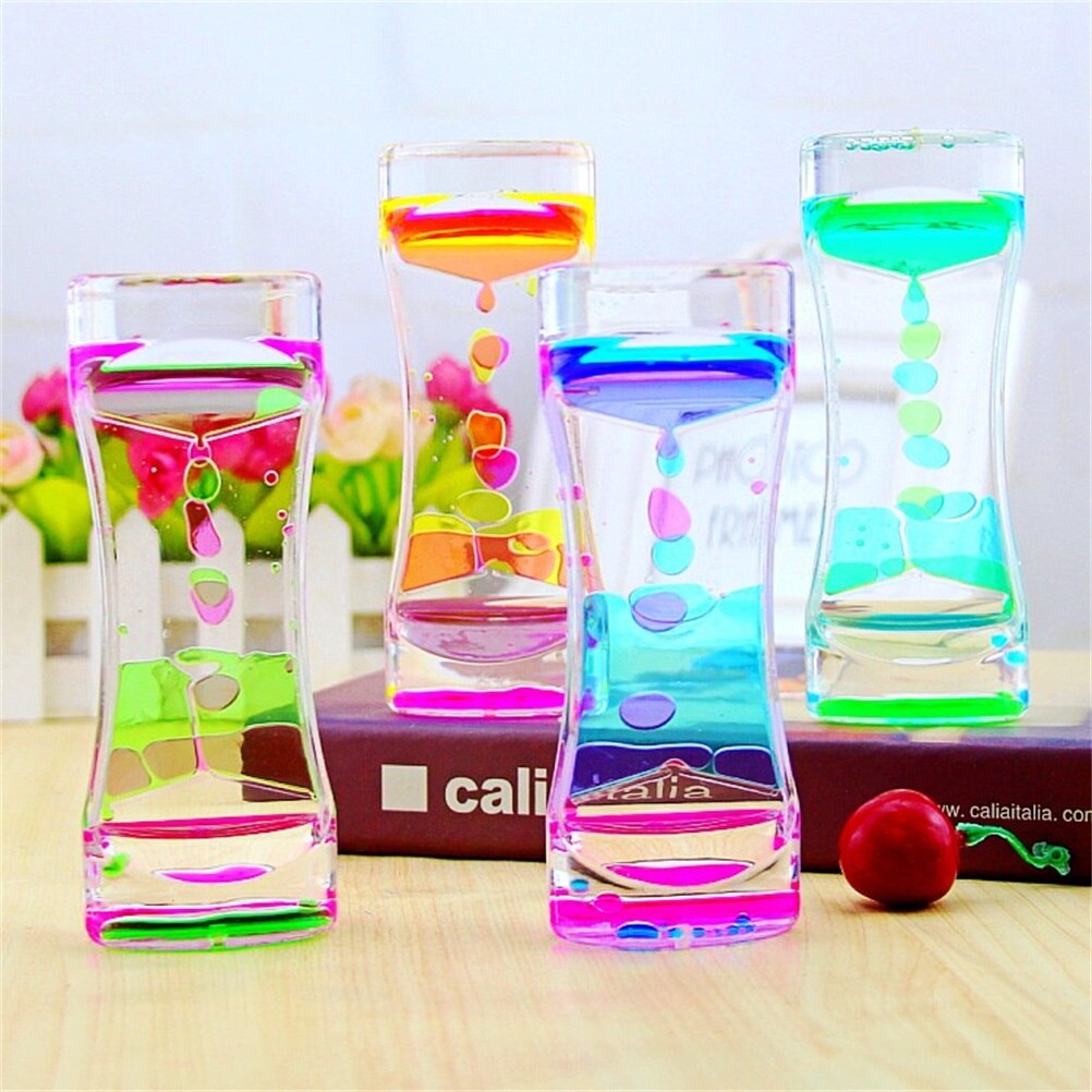 2Pcs Kleurrijke Liquid Timer Zandloper Taille Vorm Olie Zandloper Vloeibare Motion Bubble Bureau Kinderen Speelgoed Volwassenen Woondecoratie