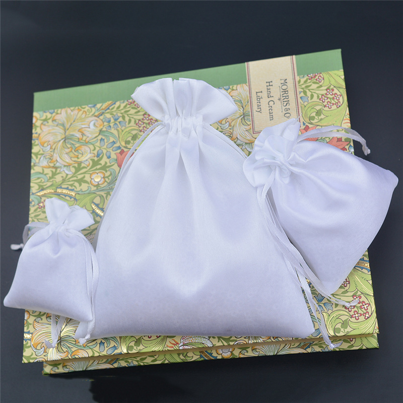 Pochettes en Satin blanc 7x9, 10x12, 16x20 cm, sacs à cordon d&#39;emballage pour bonbons/bijoux/colliers/bagues/perles, sac en soie, 10 pièces/lot