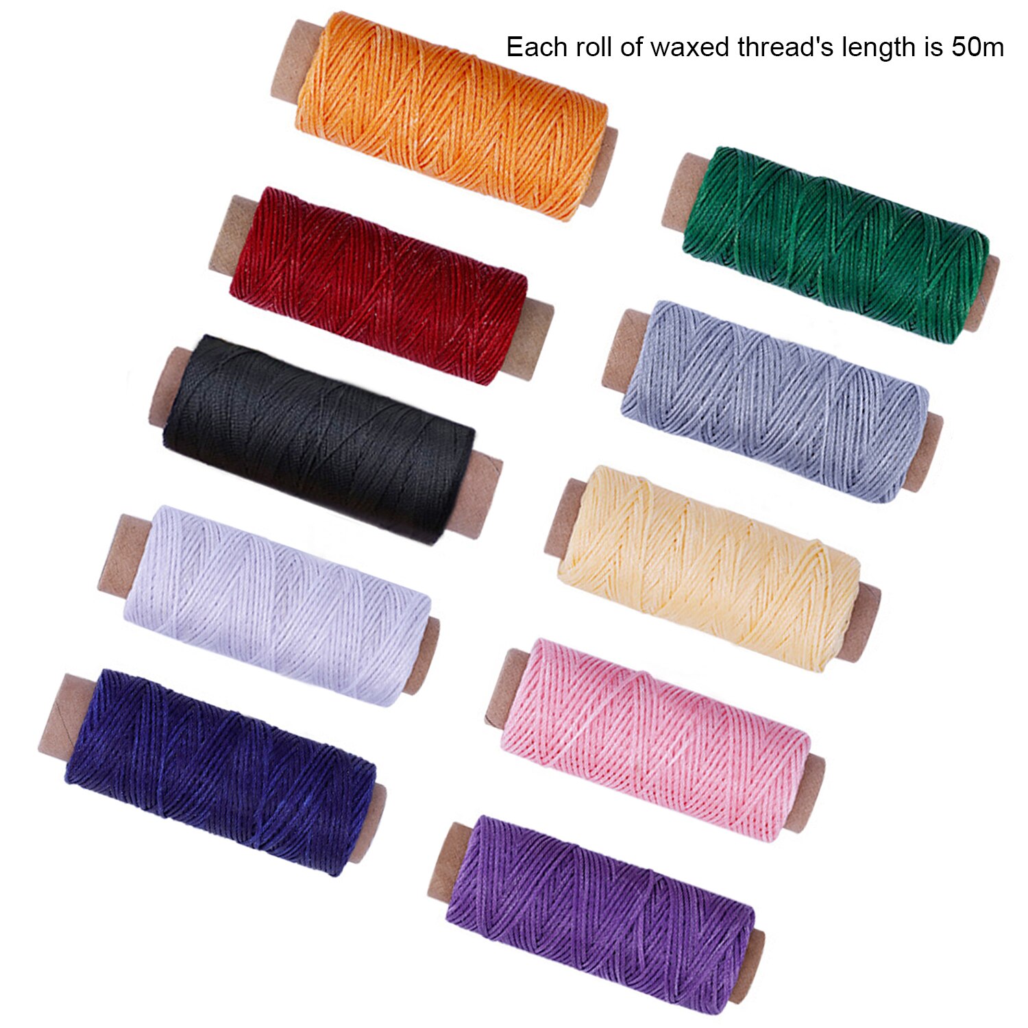 10 ruller 50m/164.04ft assorterede farver 150d diy sy håndværk syet voksrød ledning til bagage tegnebog tæppe sadelcoat læder