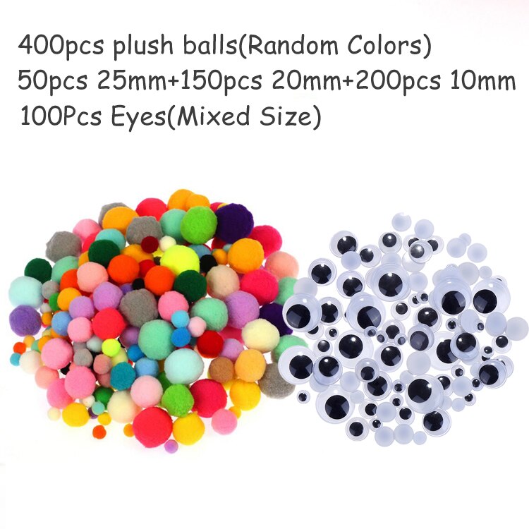 Plush Stick / Pompoms Rainbow Colors Shilly-Stick Educational DIY Toys Handmade Art Craft Creativity Devoloping Toys GYH: 400pompom 100eyes