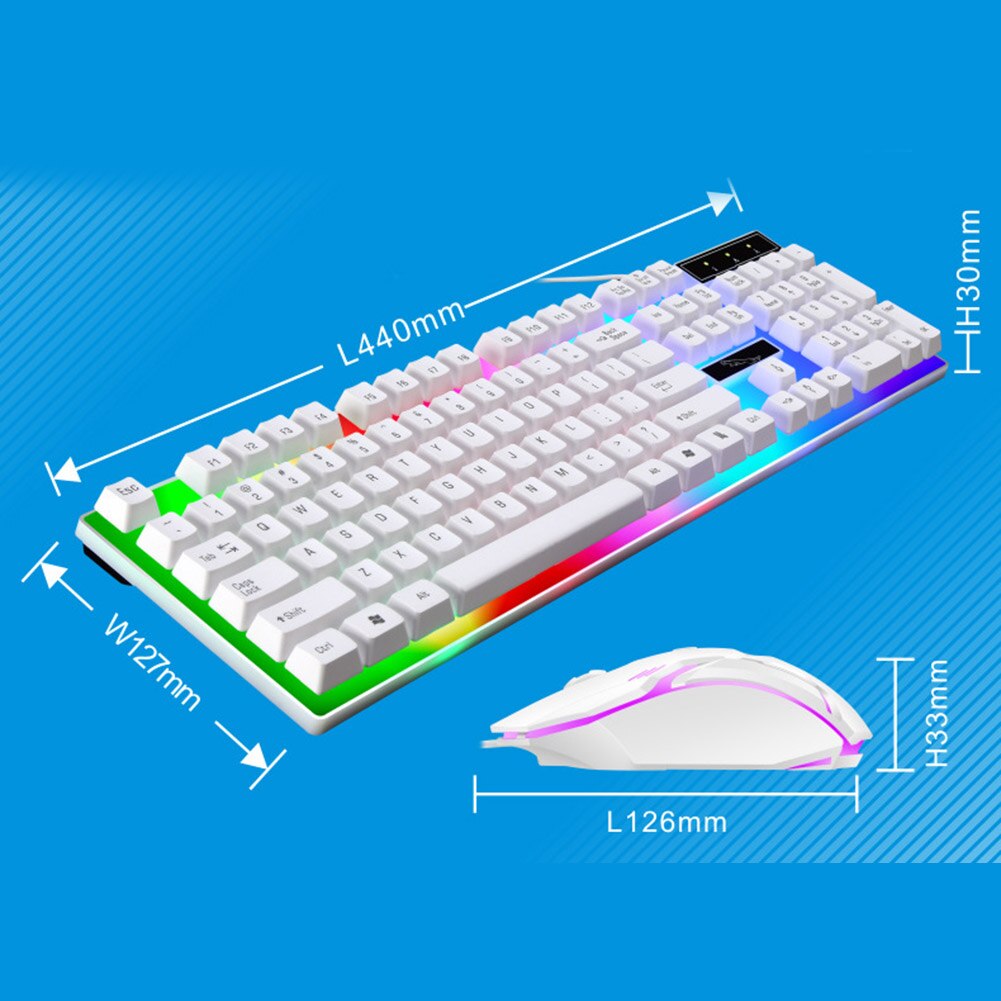 Kablet gaming tastatur og mus sett fargerik led bakgrunnsbelyst usb gaming tastatur mus for bærbar pc spillere nk-shopping