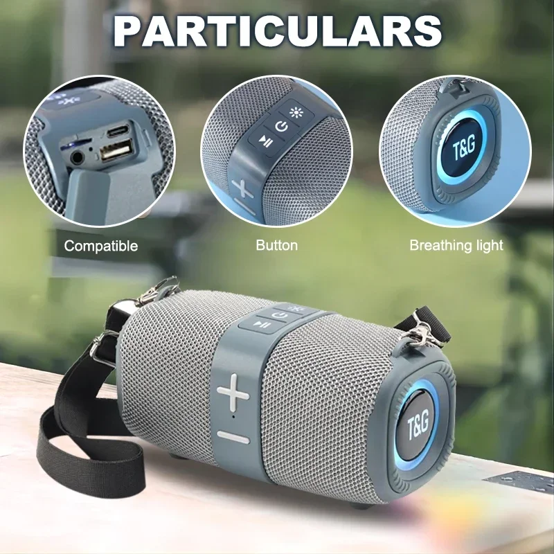T&G TG667 Tragbarer Bluetooth-Lautsprecher mit LED-Licht für Höhle Außenbereich, klein und hohes Aussehen, kompatibel mit USB/AUX/TF/FM