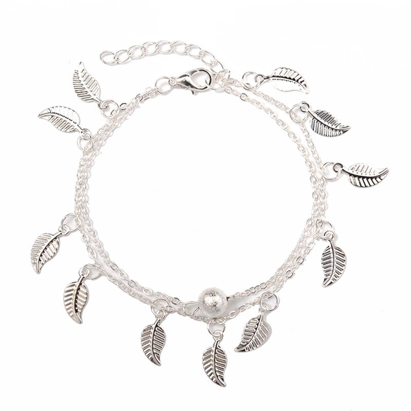 Bohemian Layer Ketting Maan Armband Op Been Enkelbanden Voor Vrouwen Vintage Zilver Kleur Verstelbare Metalen Enkelband Beach Sieraden: silver leaf
