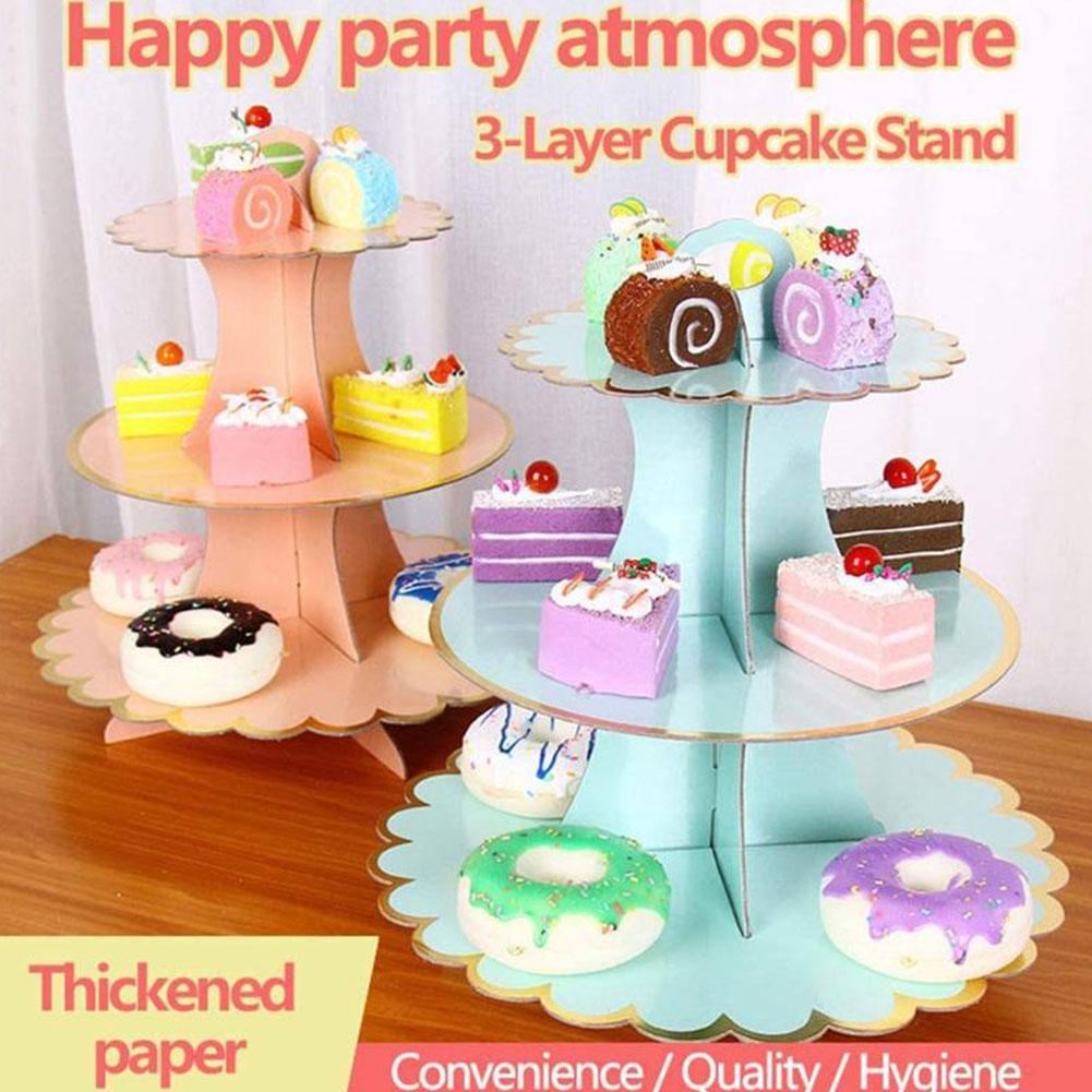Support de gâteau en carton pour cupcake, objet décoratif à trois étages pour soutenir votre pâtisserie, parfait pour un mariage, anniversaire, une fête prénatale et une soirée