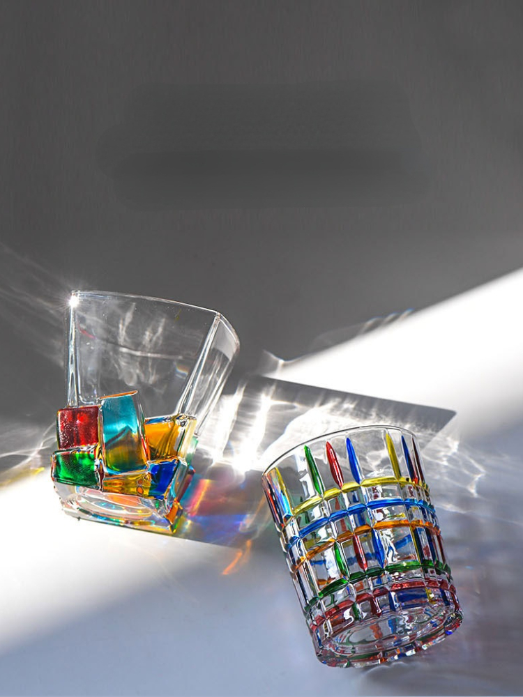 high-value hand-painted crystal glass light luxury line woven pattern crystal glass whiskey glass juice water glass