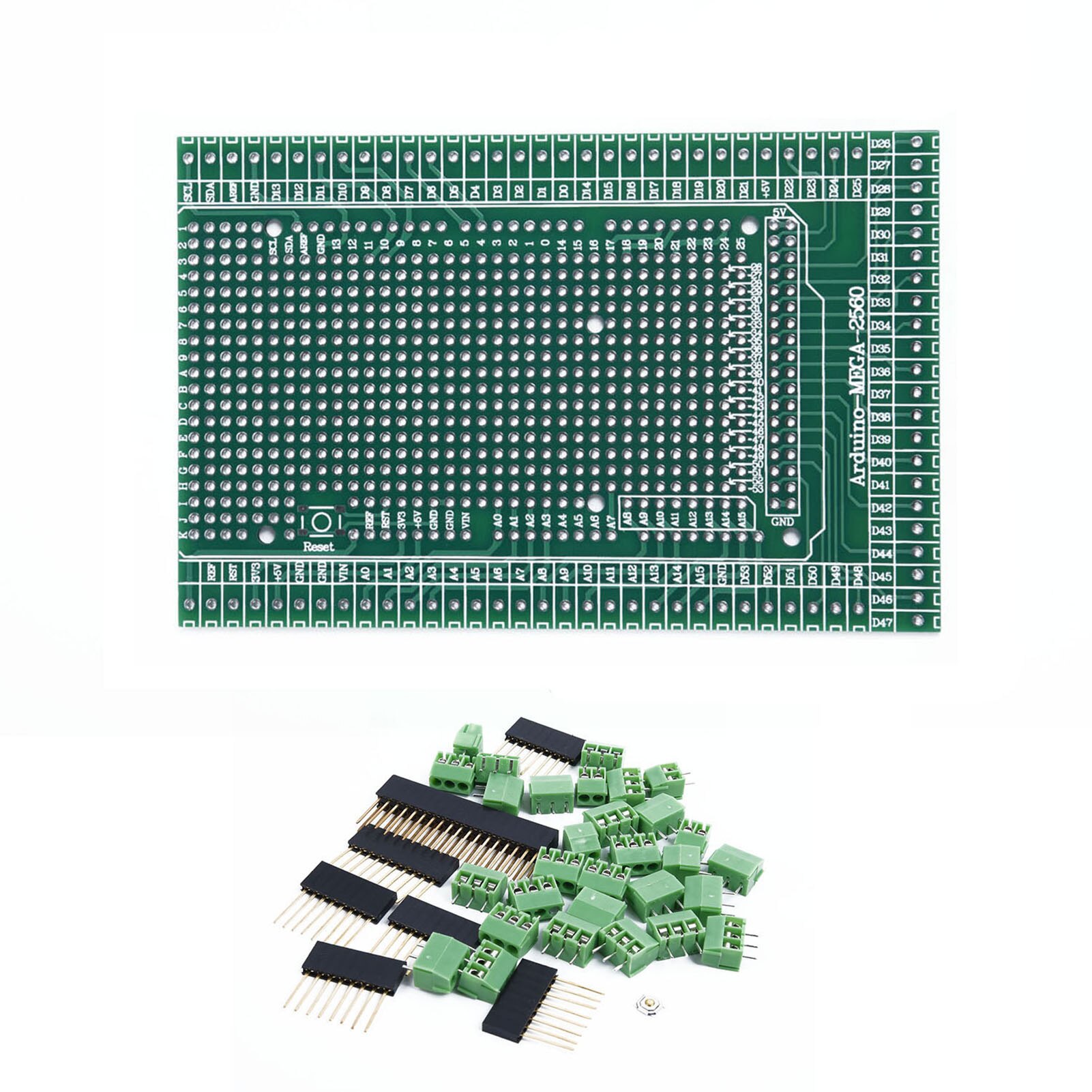 Terminal Block Shield Board Set Parts Prototype PCB Terminal Block Female Header Sockets Compatible with Arduino MEGA-2560