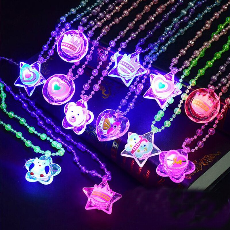 Huilong Glitter flash acrylic necklace led lamp novelty night market children's toys luminous light up toys glow