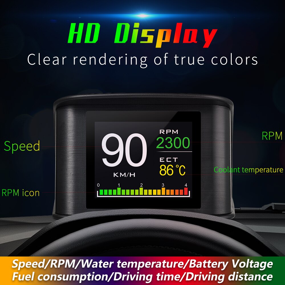 HUD OBD2 Car Gauges On-board Computer Overspeed Alarm Auto Speedometer Head Up Display Fuel Consumption Temperature Warning