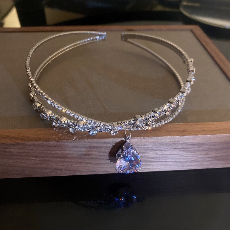 Collier ras du cou en cristal de luxe pour femme, pendentif goutte d'eau, bijoux de mariage, de fête, tendance 2024