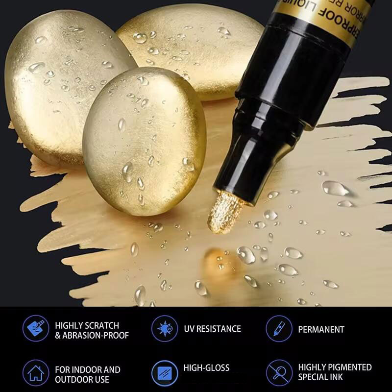 Rotulador de espejo cromado de 3/2/1 Uds., bolígrafo de pintura reflectante DIY de 2mm, marcador permanente de oro y plata para retocar, pintura de modelos, marcado