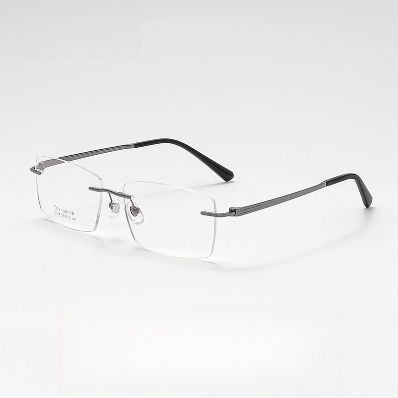 YIMARUILI Business Rimless Glasses Men's Ultra-light Pure Titanium Square Big Face Optical Prescription Eyeglasses Frame 71374: green
