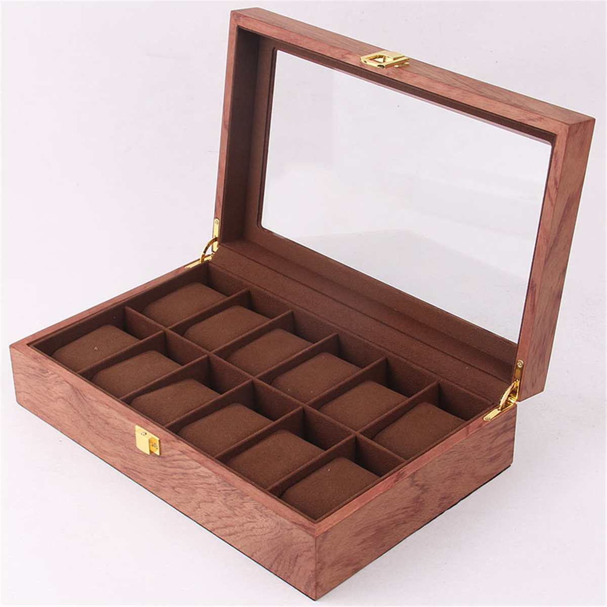 6/10/12 Grids Retro Rode Houten Horloge Display Case Duurzaam Verpakking Houder Sieraden Collection Opslag Horloge Organizer box Kist: 12 Rosewood Grain