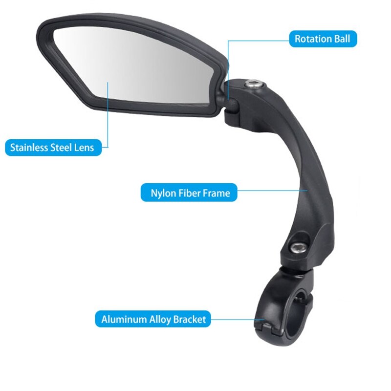 Naait-Hafny 1Pc MR080 Rvs Lens Fiets View Spiegel Clear Breed Scala Back Zicht Bike Reflector Hoek verstelbare