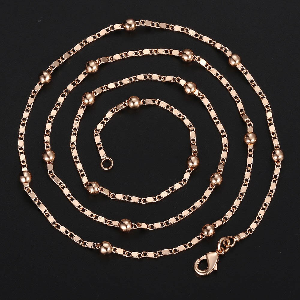 Marina Stick Beaded Chain Necklaces for Womens 585 Rose Gold Womens Necklaces Chain Jewelry 2mm LCN18