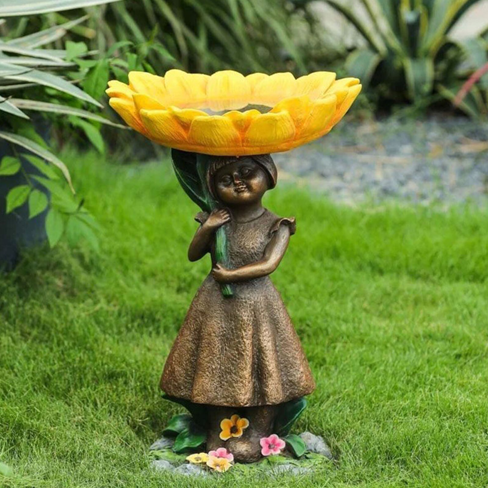 Polyresin Bird Bath For Outside With Brown Pedestal Handmade Wild Bird Feeder Garden Tools Garden Decoration Outdoor