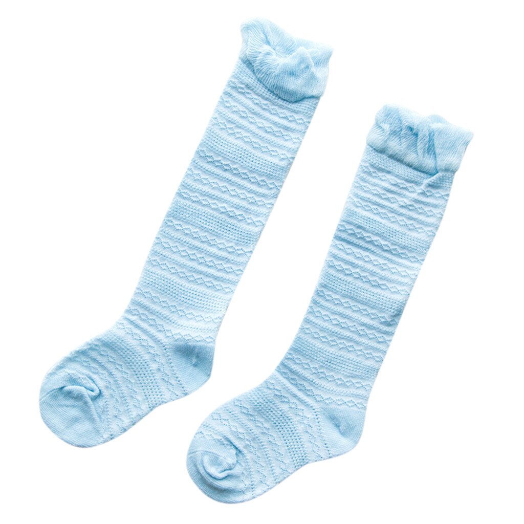 Baby Sokken Effen Kant Knie Hoge Sokken Voor Pasgeborenen Comfort Katoen Blend Prinses Kids Jongen Pasgeboren Baby Meisje Sokken recien Nacido: Blue  M