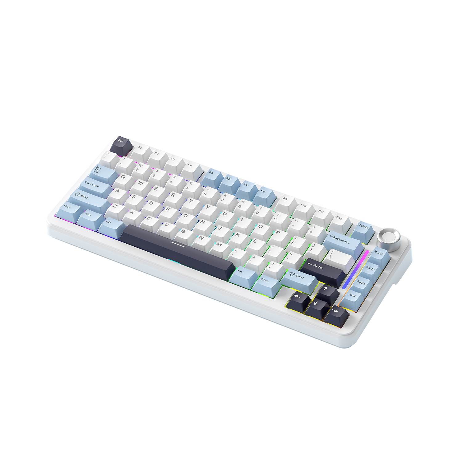 F75 - draadloze mechanische toetsenborden met verwisselbare toetsen, 75%  bluetooth-poorten met drie modi, /2.4g/ usb-c-poorten, rgb-achtergrondverlichting, montage met rubberen afdichting, , 4000 mah-batterij met lange levensduur.: Marineblauw