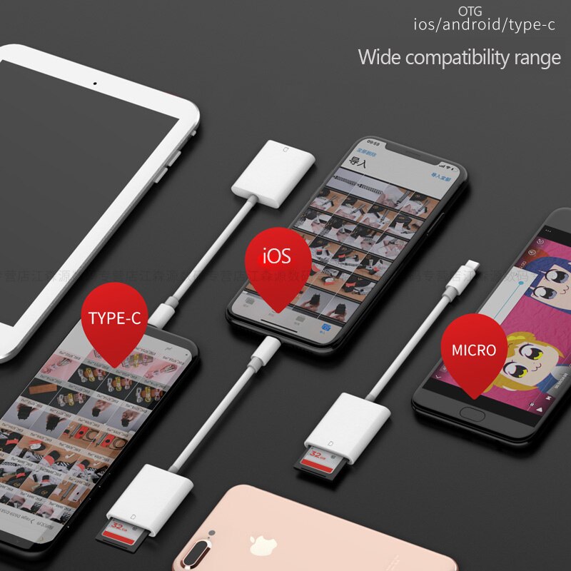 Micro SD Card Reader for Lightning to SD Card Camera Reader Adapter for TypeC OTG Card Reader for Macbook Mobile Phone IOS USB-C