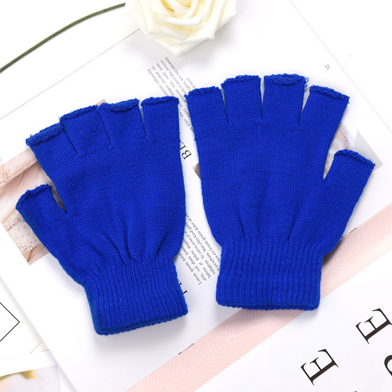 1 paio di guanti senza dita mezze dita neri unisex per donna e uomo guanti da lavoro caldi invernali in maglia di lana da polso in cotone: Blu