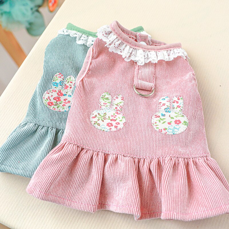 Rabbit Print Pet Clothes Lace Dog Dress For Dogs Skirt Dog Wedding Dresses Spring Clothes For Dogs Pet Cat Dress Yorkshire Pug