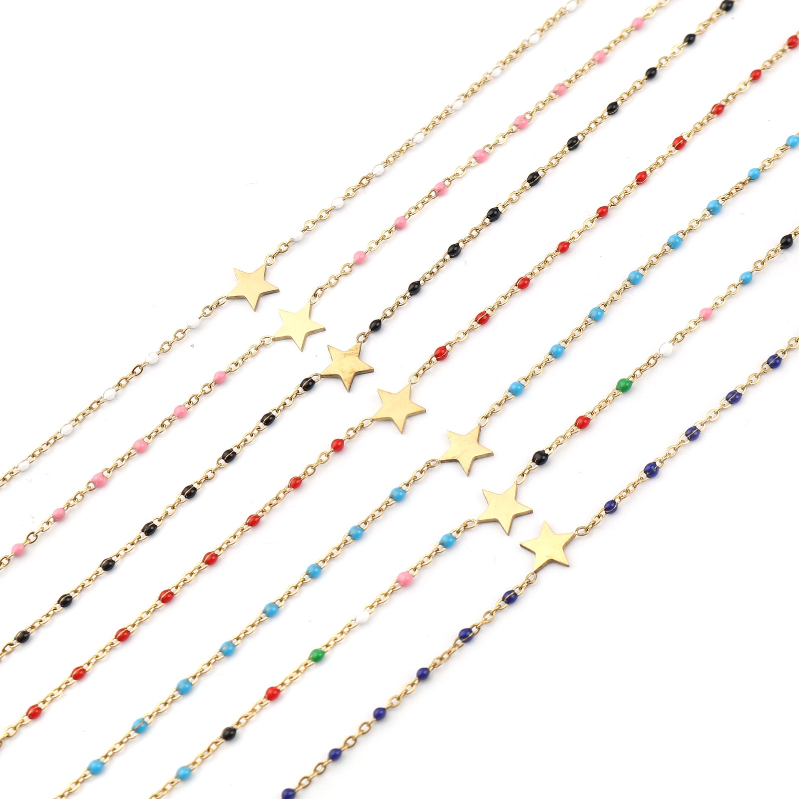 1 PC Stainless Steel Anklet Star Gold Color Enamel Multicolor On Foot Ankle Bracelets Women Men Leg Link Chain Jewelry 23cm