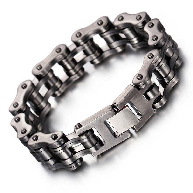 Kalen Punk Brushed Bike Chain Bracelet Oxidized Dark Bicycle Chain Men Bracelet Male 316L Stainless Steel Hand Chain: 16mm / 23cm 9 inches