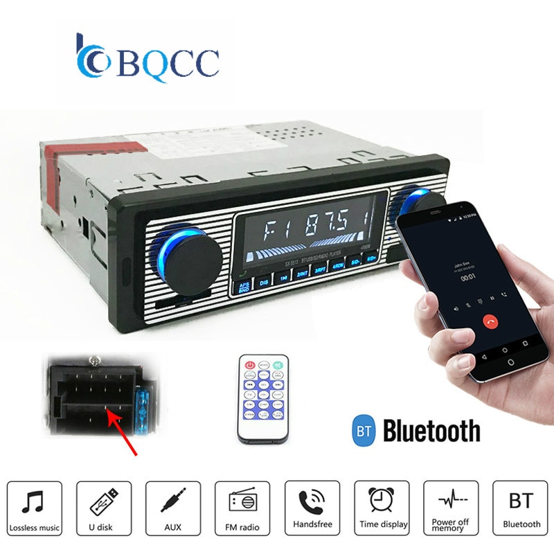 12V Enkele 1Din Auto Bluetooth Radio MP3 Speler Sd-kaart Stereo Usb Aux Klassieke Stereo Audio Fm Wma Hand-Gratis Gesprekken Fm Radio