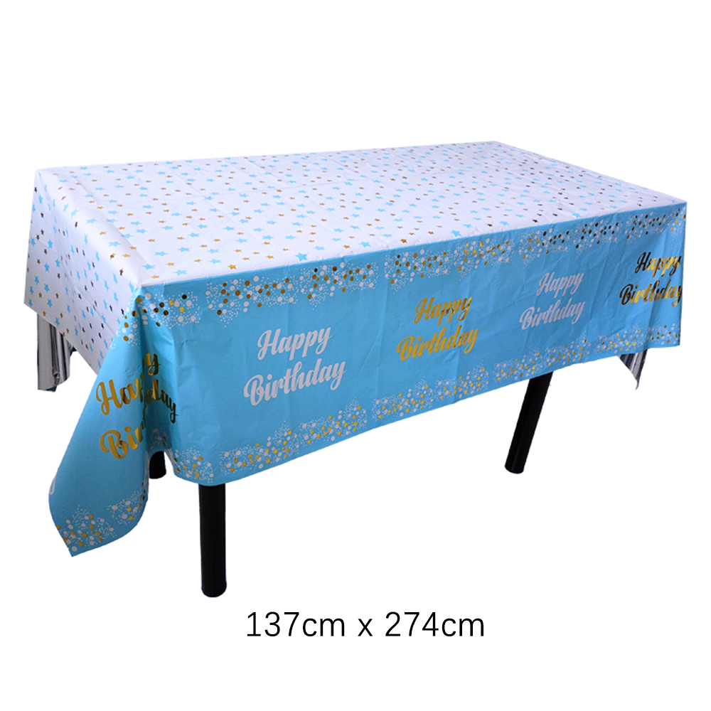 Toalha de mesa descartável feliz aniversário, pano de mesa retangular, Wipe Table Cover for Birthday Party, Baby Shower Decor, Dot and Star Impresso