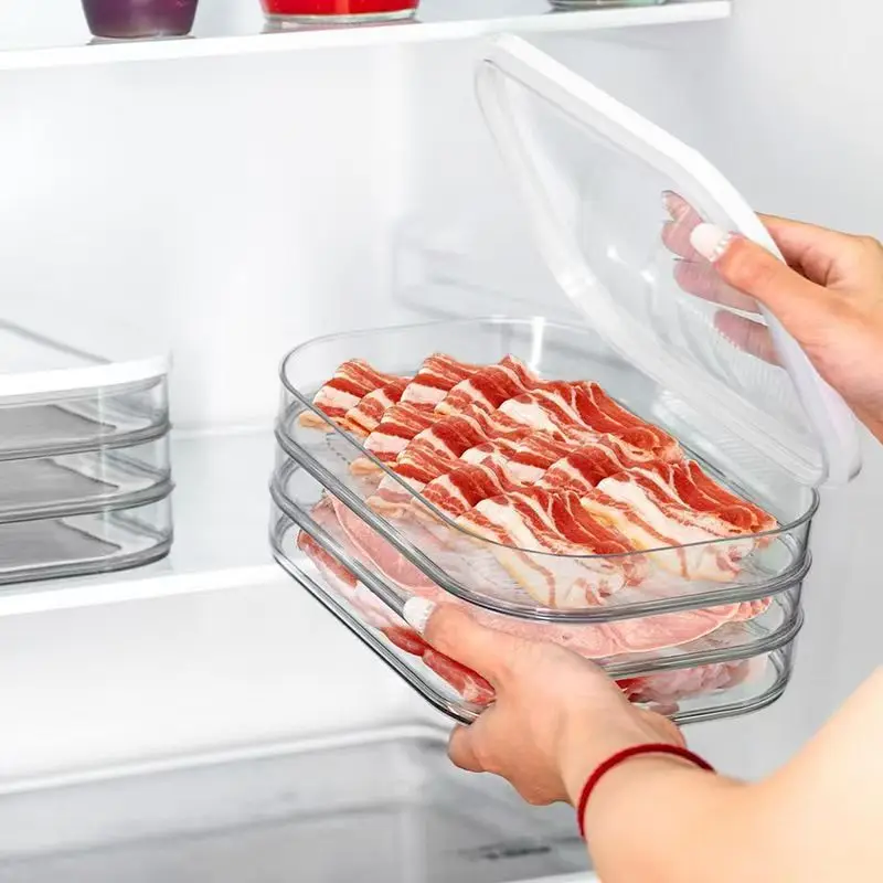 Contenedor de carne para nevera, almuerzo con tocino, contenedor de carne para refrigerador, contenedores de preparación de comida, cajas apilables de almacenamiento de alimentos con tapa