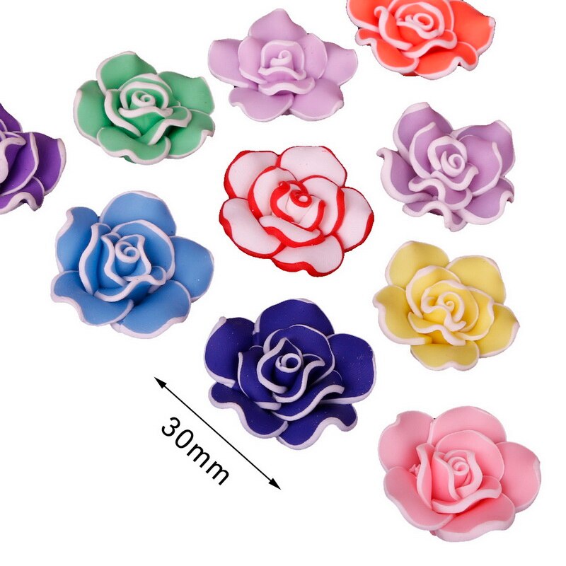 5-10 Stuks Mode Mooie Charmant Gemengde Kleur Polymer Clay Bloem Losse Spacer Kralen 10-30mm: 30x13mm Rose 5pcs