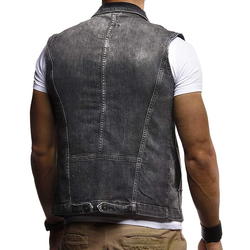 Helisopus automne et hiver manteau en Denim pour hommes classique trou de lavage gilet hommes décontracté sans manches col rabattu gilet