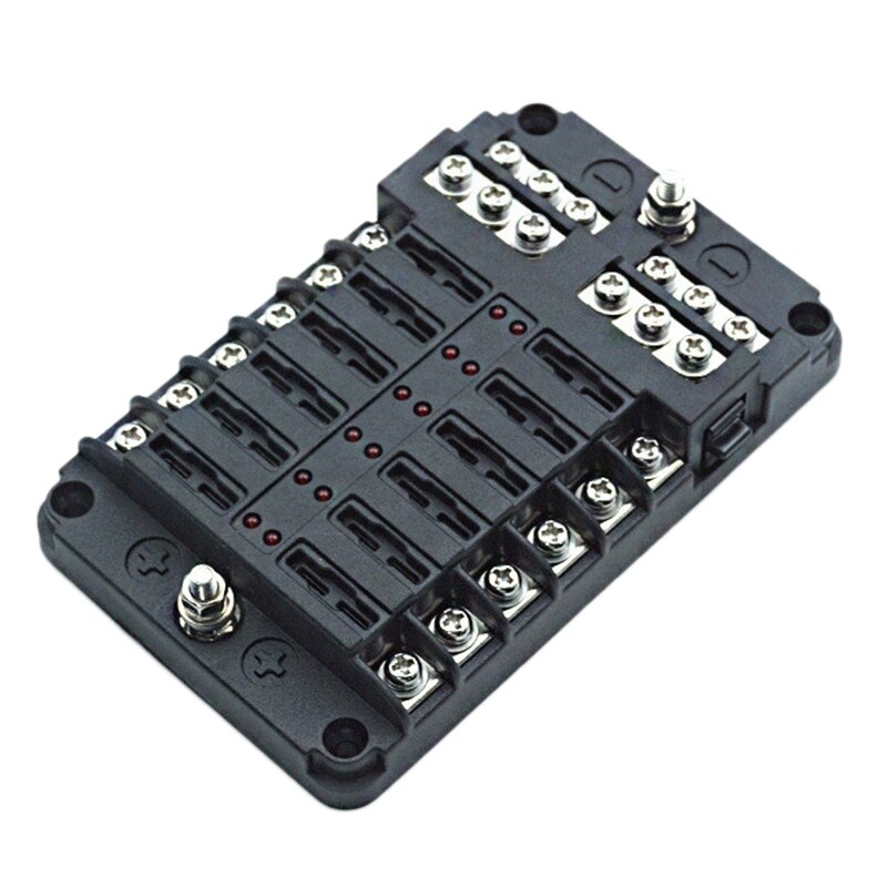 12-Way Blade Fuse Block with LED Lndicator, Fuse Box Holder Waterproof with Negative Circuit