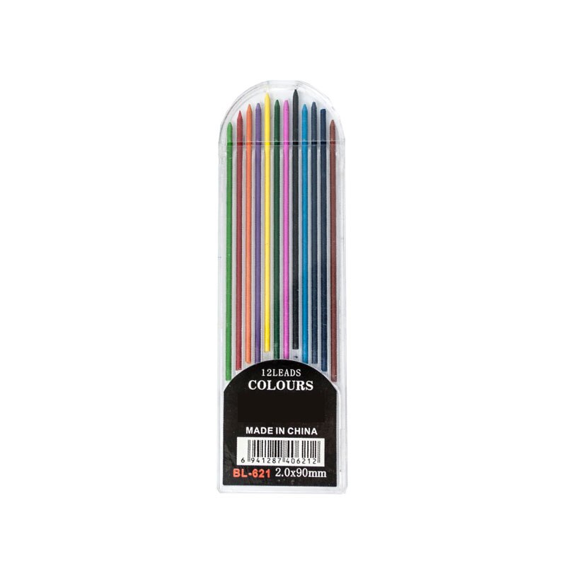 Automatic Mechanical Pencil 2.0mm Thick Writing Point Pencil Drawing Painting Black Refills School Office Stationery: 12 Colorful Refills
