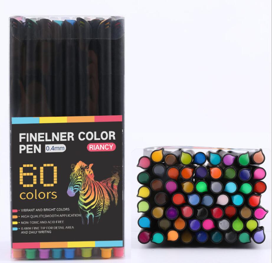 Akvarellpensel Penn Sett 60 Farger - finne liner Kunst Tusj - Tegning Maling - Skoleutstyr: 60 farger