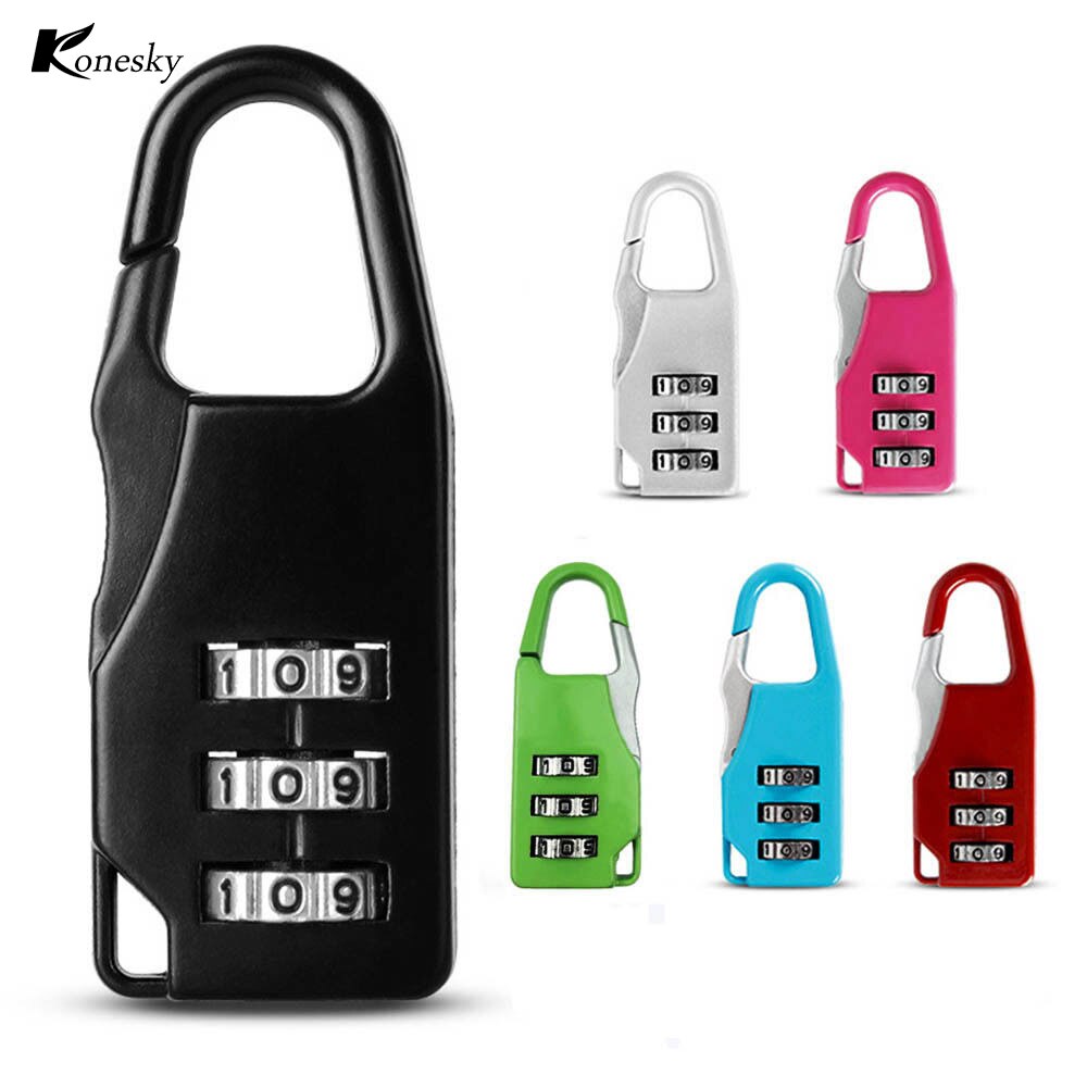 Easily Carry Resettable 3 Dial Digit 6 Colors Combination Suitcase Luggage Password Code Lock Padlock
