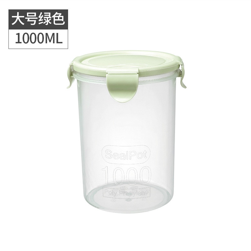 Transparent Plastic Sealed Jar Refrigerator Fresh-Keeping Jar Kitchen Grain Storage Box Food Storage Jar: 1000ml  green color