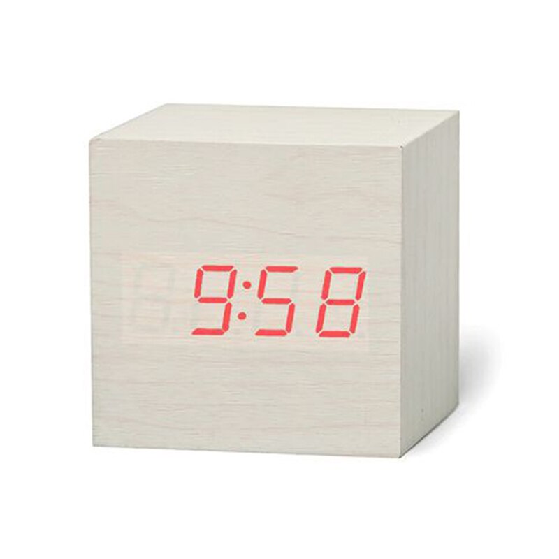 1PC Modern Wooden Cube USB Voice Digital Alarm Clock Digital Alarm LED Display Despertador Luminous Control Clock: 8
