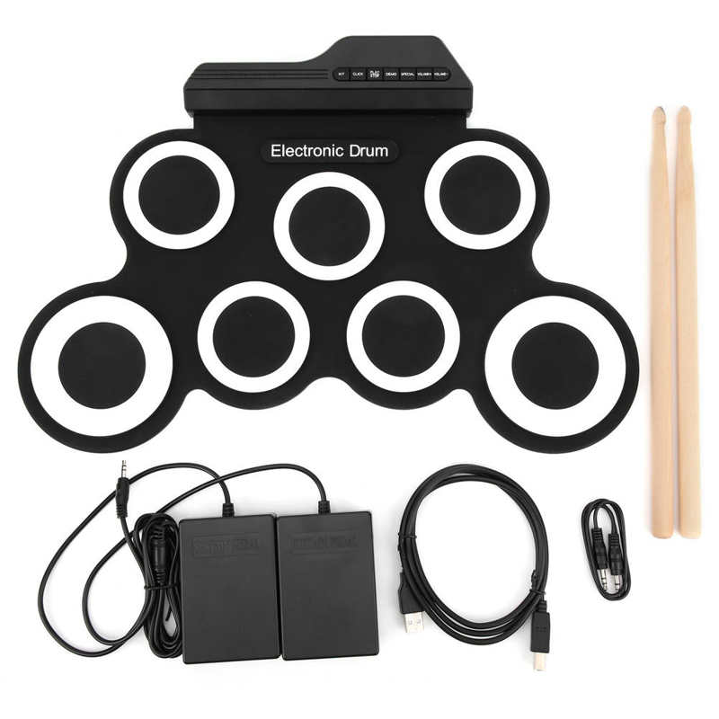 Usb Opvouwbare Elektronische Drum Pad Elektronische Drum Met Dubbele Voetpedaal En 2 Drumsticks Built‑in Speaker Elektrische Drum Pad Set