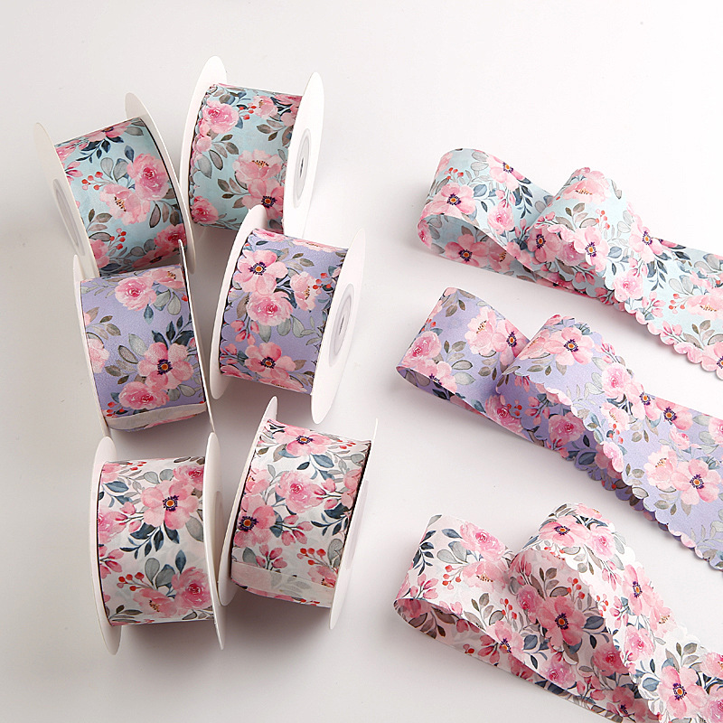 5 Yards 38MM Wave Edge Flowers Pink Ribbons Hair Bows DIY Crafts Handmade Accessories YM2023062703