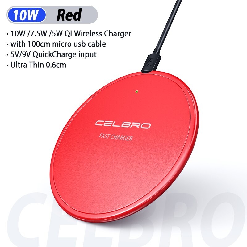 10W Qi Draadloze Oplader Draadloze Telefoon Lading Pad Quick Charge Pad Mobiele Telefoon Oplader voor iPhone 11 Pro Max xiaomi Note 10 Pro: Red
