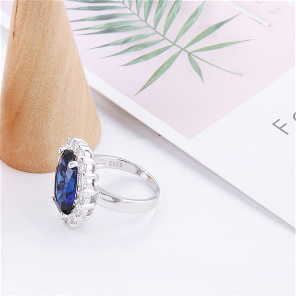 Luxus Prinzessin Braut Hochzeit Ring Blau Saphir Ring Original 925 Silber Reize Engagement Für Frauen Schmuck Ringe