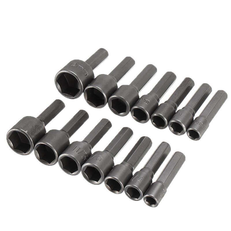 14pcs Power Nut Driver Set Dual Metric Standard Hexagon Handle Socket Screwdrivers Nut Driver Socket Bit Power Adapter