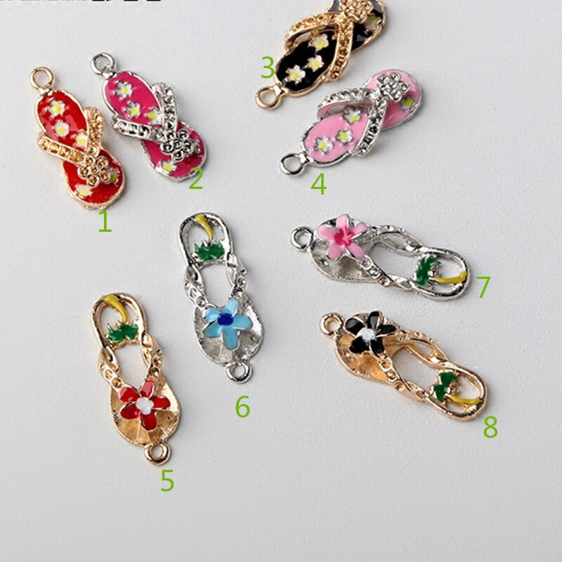 MRHUANG 10 stücke Können mischen Schöne Blume spitze flip flop Schmuck Charms Tropfen Öl Emaille Charms Verbinder Armband Schlüsselring Charme