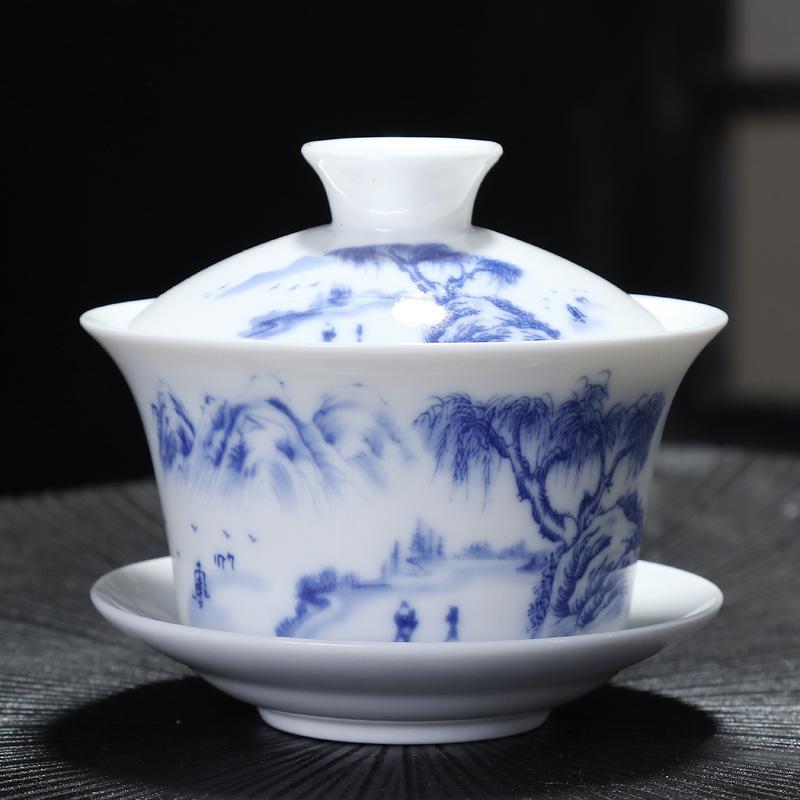 Service à Thé Kung Fu Portable En Porcelaine Bleue – Théière + 4 Tasses + Porte-Tasses, Kit De Voyage Élégant Et Pratique